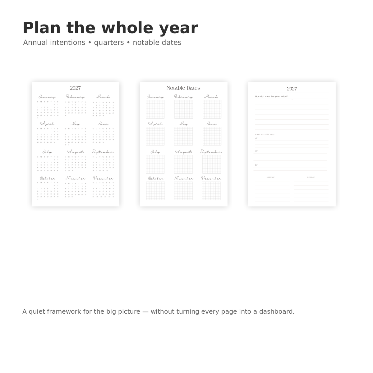 Annual and quarterly planning pages in The Familiar Daybook 2027