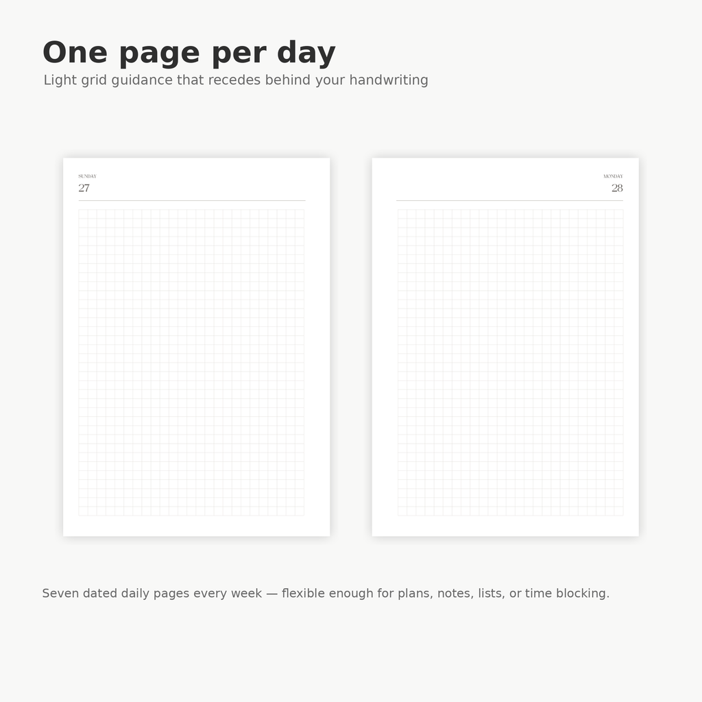 Daily planner pages in The Familiar Daybook 2027